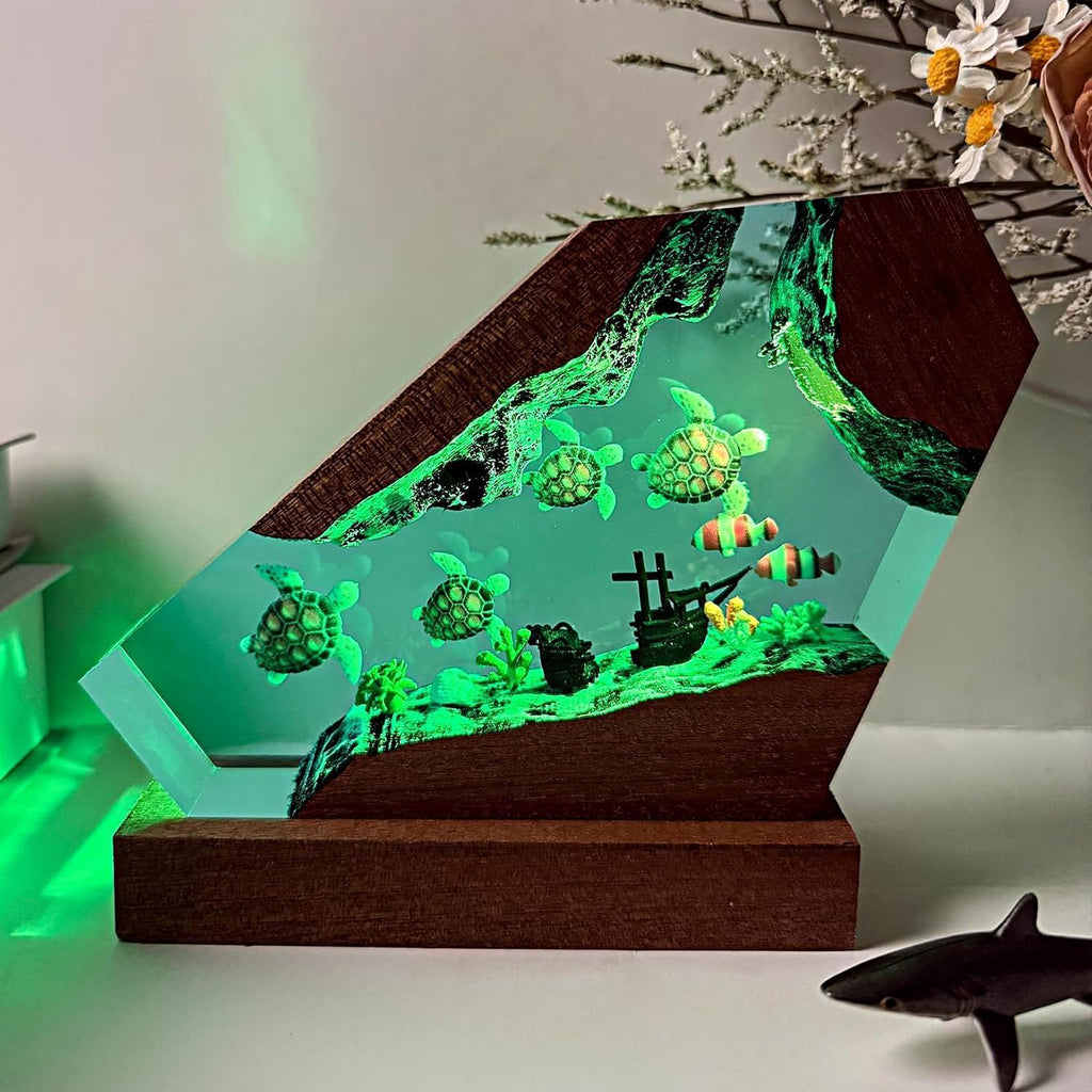 Sea Turtle Ocean Resin Lamp - Handmade Resin Night Light with USB Port, Variable Lights, Sea Turtle Gifts for Women and Men, Ocean Enthusiast Collectibles, Unique Birthday Gifts for Him & Her (8'x5')