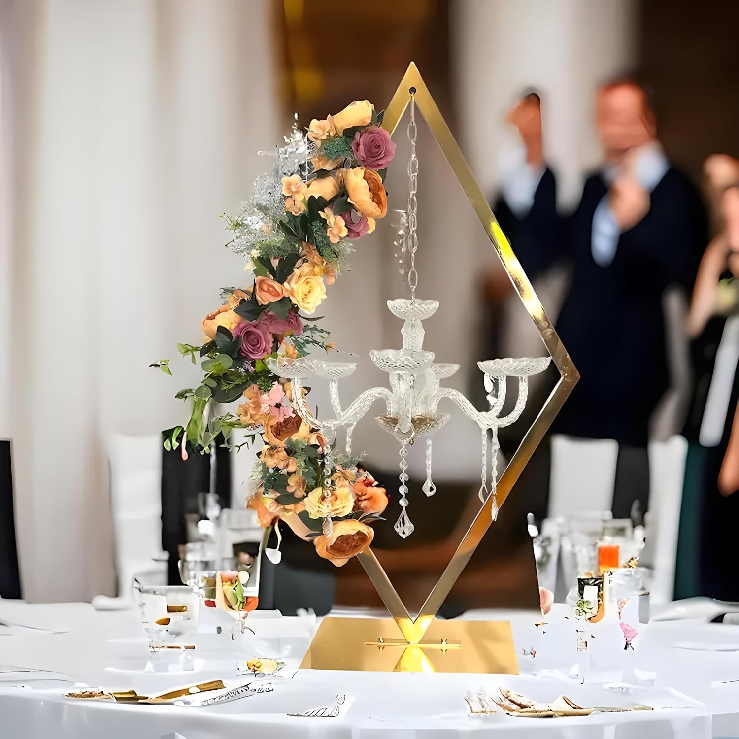 Metal Creative Diamond Candle Holder European Wedding Romantic Candle Holder Western Food Table Decoration Wedding Props (Gold, 2PCS)