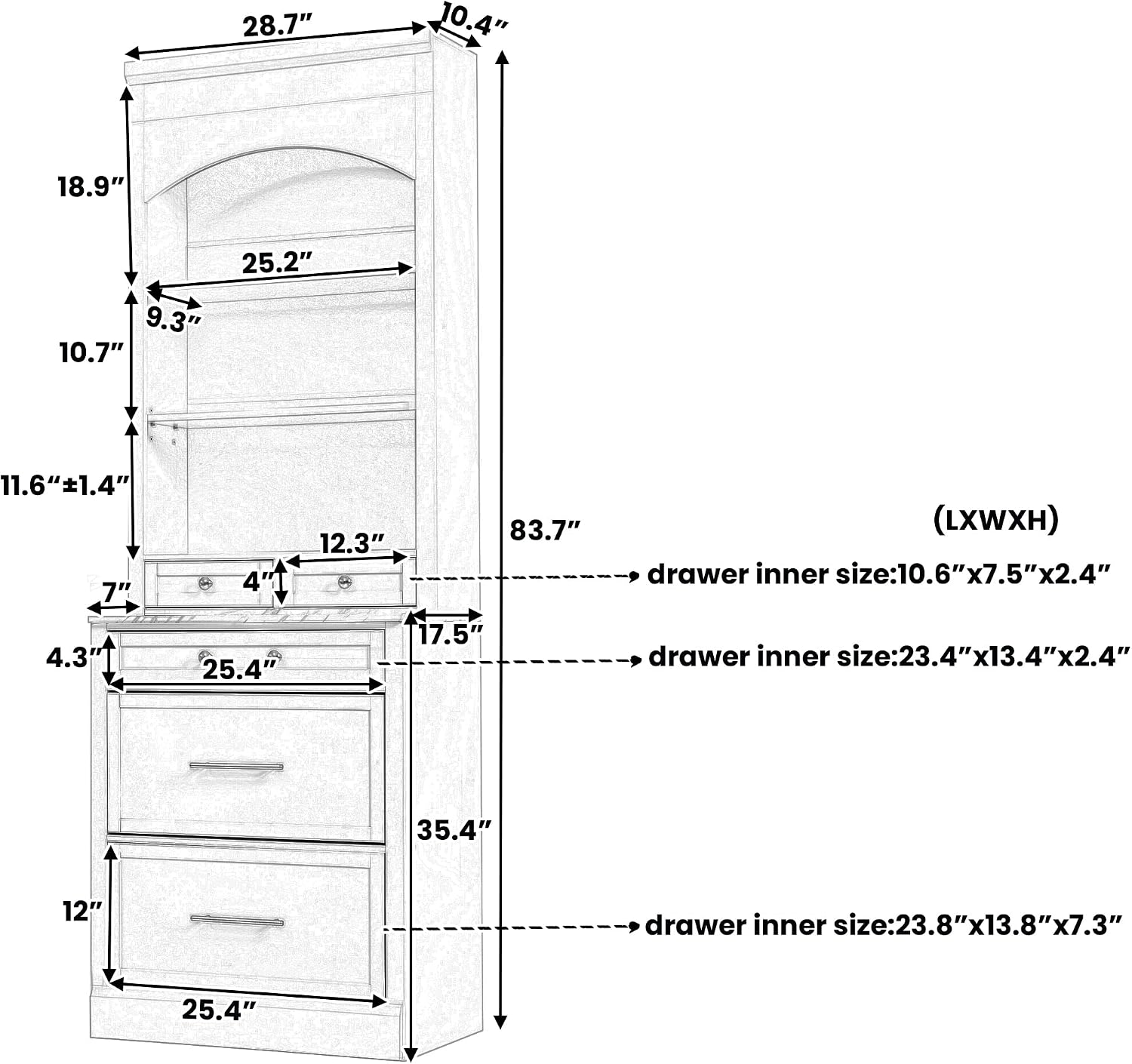 Modern 83.7inch High Kitchen Pantry, Freestanding Tall Kitchen Hutch with Faux Marble Top, Cupboard Cabinet with 5 Storage Drawers and Adjustable Shelf, Wood Storage Cabinet, Set of 2
