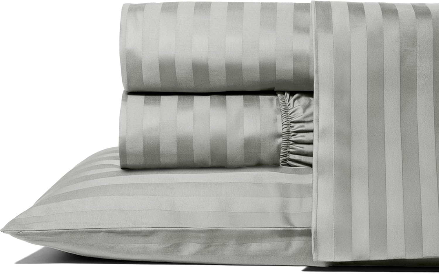 THREAD SPREAD Queen Sheet Set, Luxury 1000 Series Paradise Collection 100% Egyptian Cotton Damask Striped Bed Sheets Queen Size (4 PC, Silver Grey Stripe), Cooling 16' Deep Pocket Hotel Sheet Set