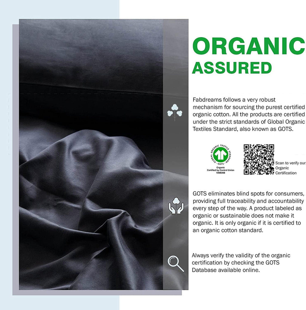 Fabdreams 100% Organic Cotton Percale Weave Queen Size Sheet Set, 300 TC, GOTS Certified, Cool & Crisp, Breathable, Fits Mattresses Up to 17' Deep, Durable Luxury – Dark Gray