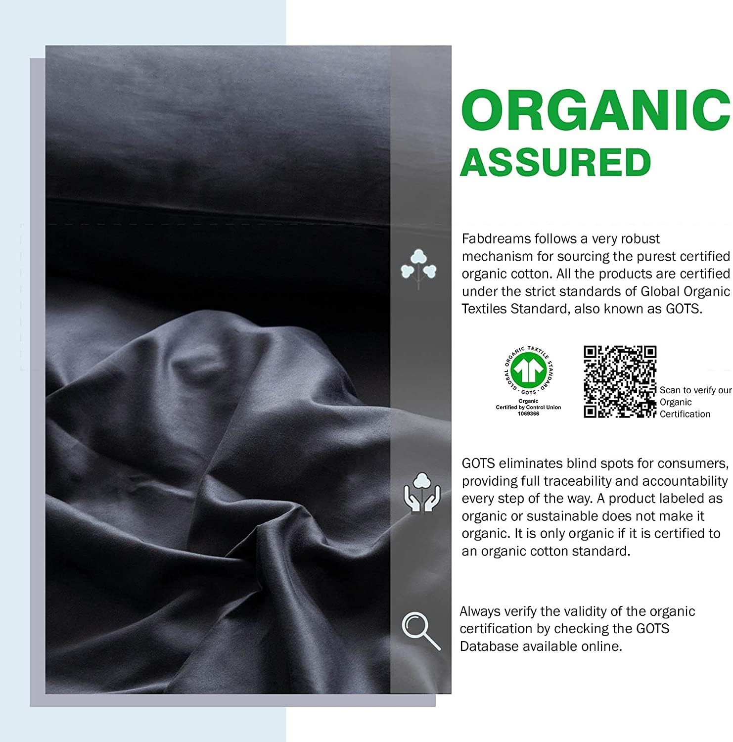 Fabdreams 100% Organic Cotton Percale Weave Queen Size Sheet Set, 300 TC, GOTS Certified, Cool & Crisp, Breathable, Fits Mattresses Up to 17' Deep, Durable Luxury – Dark Gray