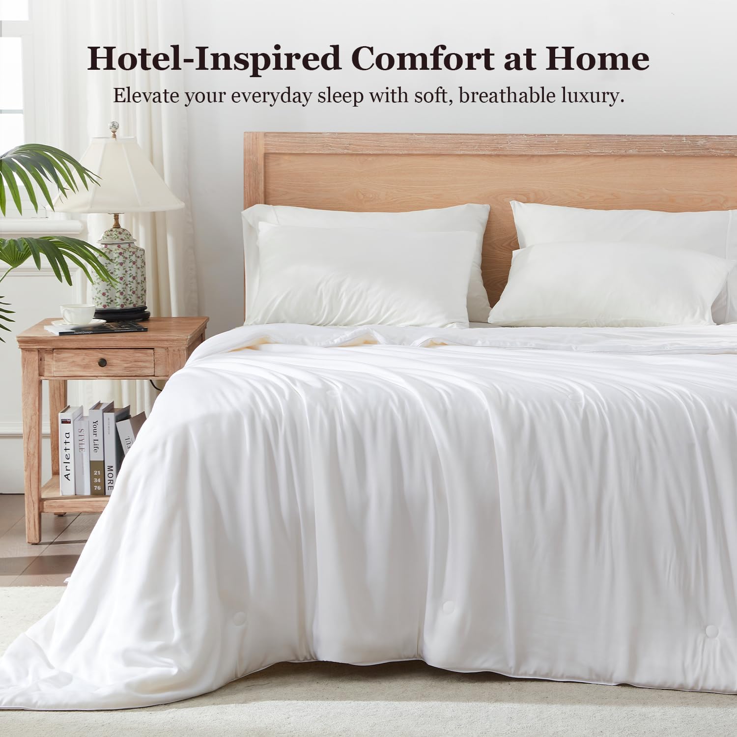 Globon Cooling Comforter Queen Size, Lightweight Summer Comforter for Hot Sleepers,Ultra Soft Bamboo Viscose Fabric, Breathable & Moisture,Soy Fiber Blend Fill, White