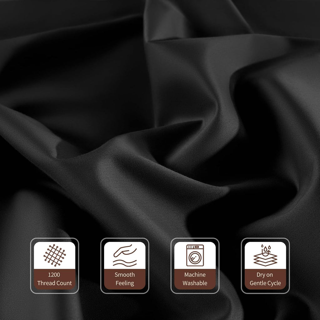 100% Egyptian Cotton Sheets King Size 4 Pcs Sheet Sets 1200 Thread Count 16' Deep Pocket Fitted Sheet Soft Breathable Bedding Set (King, Black)