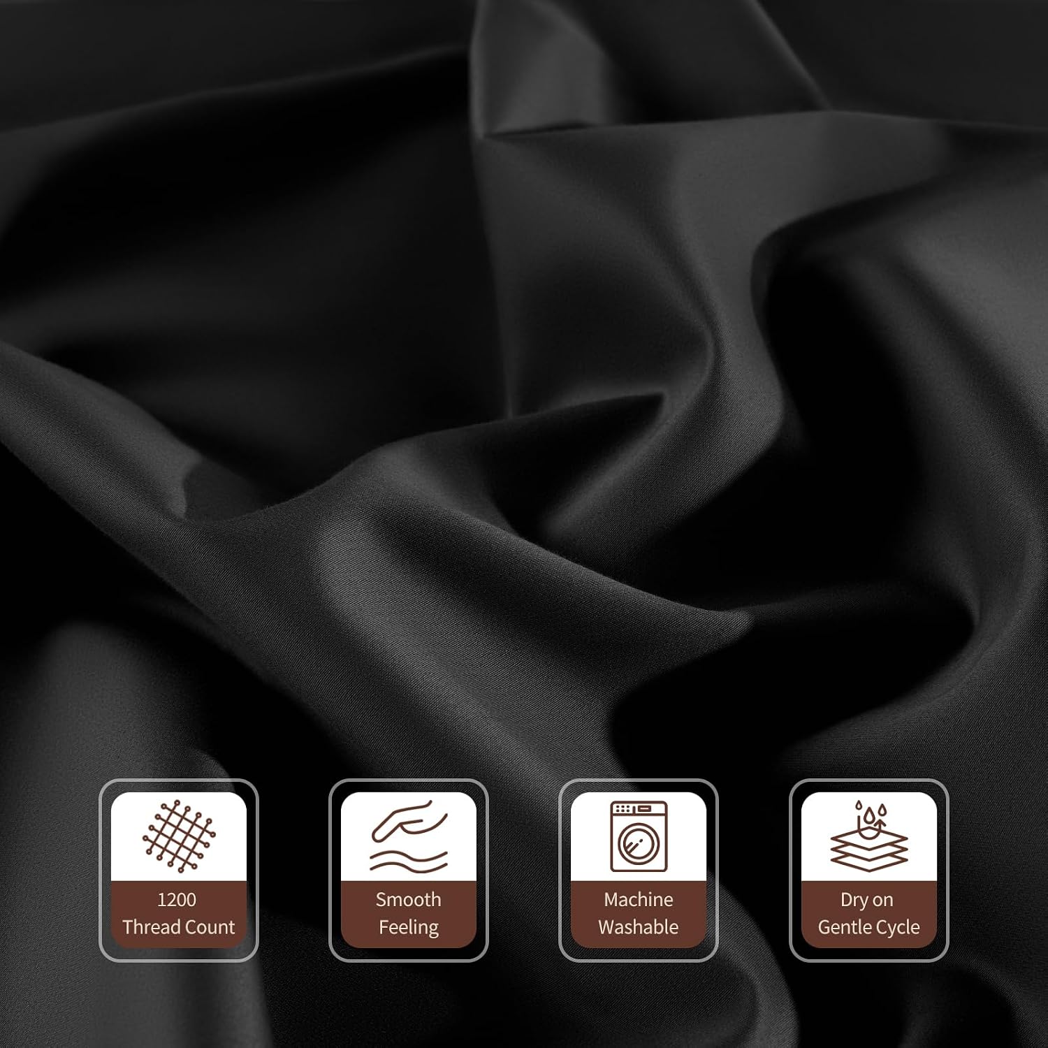 100% Egyptian Cotton Sheets King Size 4 Pcs Sheet Sets 1200 Thread Count 16' Deep Pocket Fitted Sheet Soft Breathable Bedding Set (King, Black)
