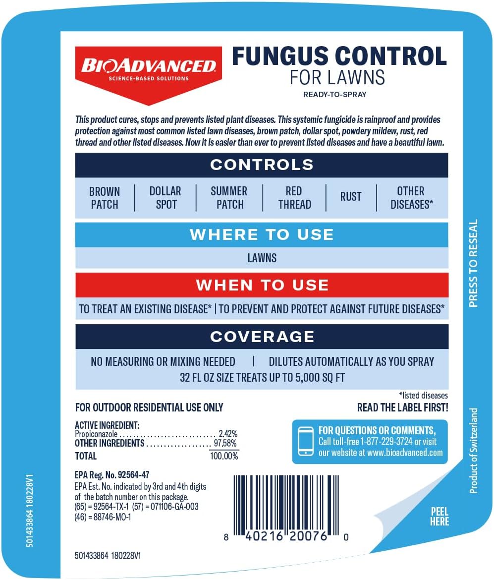 BioAdvanced Fungus Control for Lawns, Ready-to-Spray, 32 fl oz, 5,000 Sq Ft, Lawn Fungicide (Pack of 8)