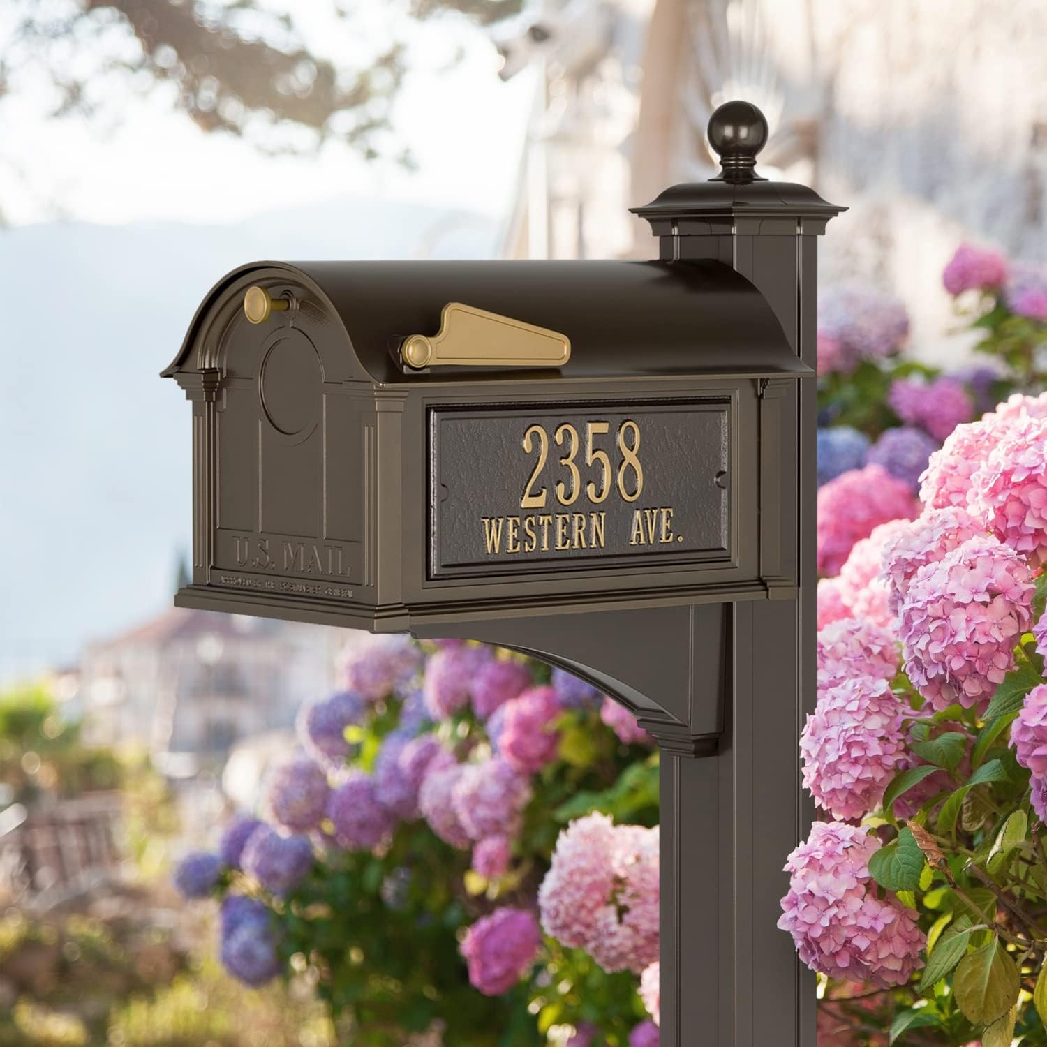 Balmoral Side Plaques Mailbox Post Package - Quick-Ship-Bronze