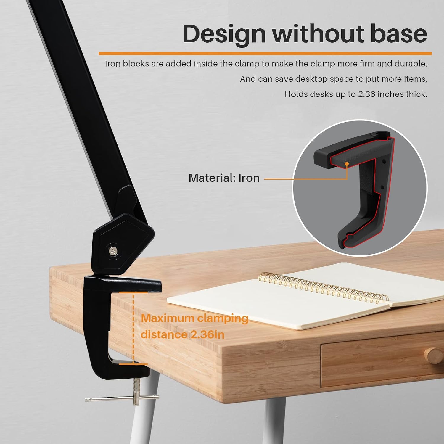 LED Architect Desk Lamp with Clamp, Metal Swing Arm 2000 Lumens Dimming Office Table Lamp for Task Work Drafting Reading Desktop, 234 LEDs,24W,5 Color Temperatures Workbench Lamp(Black, 24CCT)