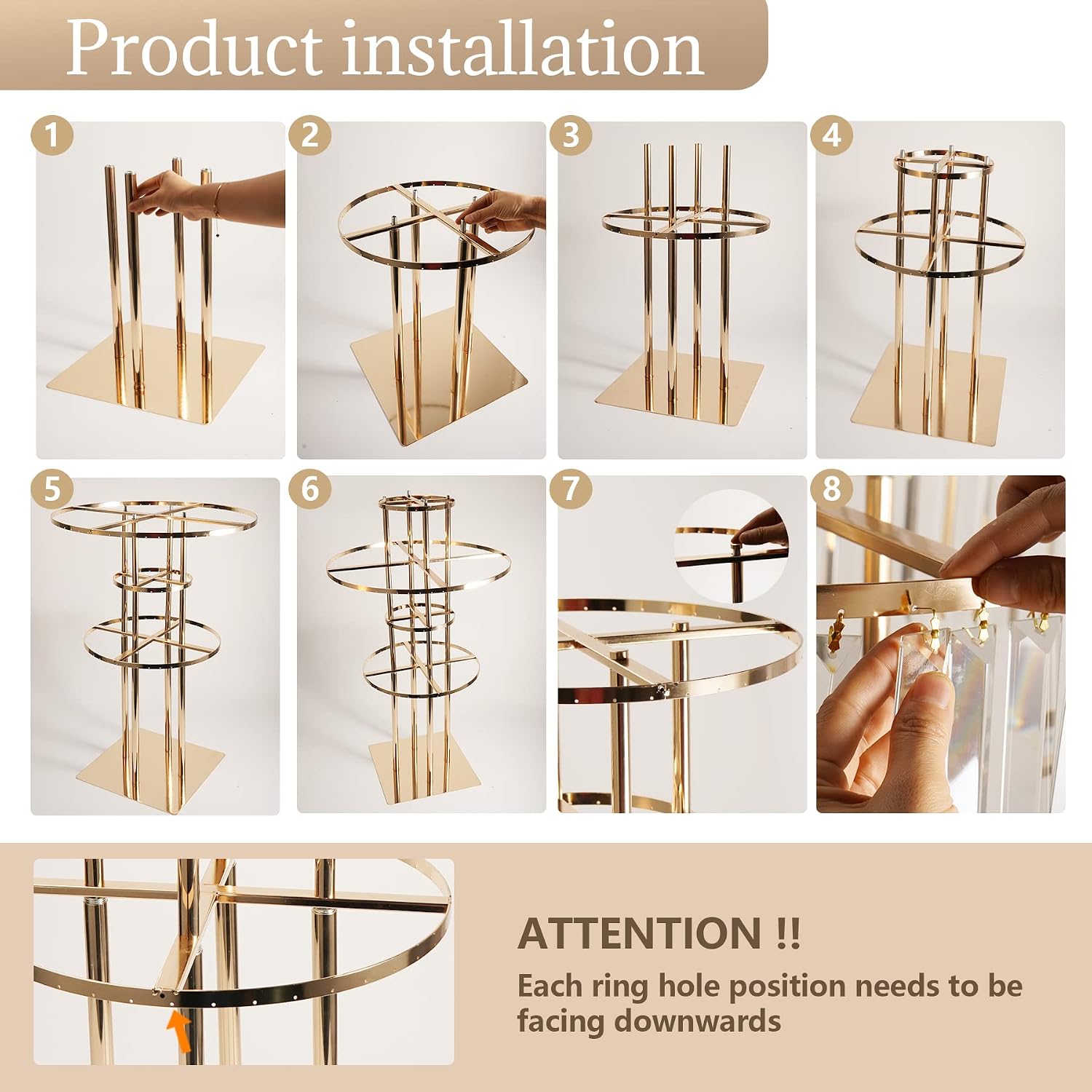 5-Tier Crystal Gold Vase for Centerpiece - Large Wedding Decor Flower Stand, Metal Chandelier Stand with K9 Crystal Pendants, Elegant Flower Display Rack for Party Event Home Wedding Decor (Gold)