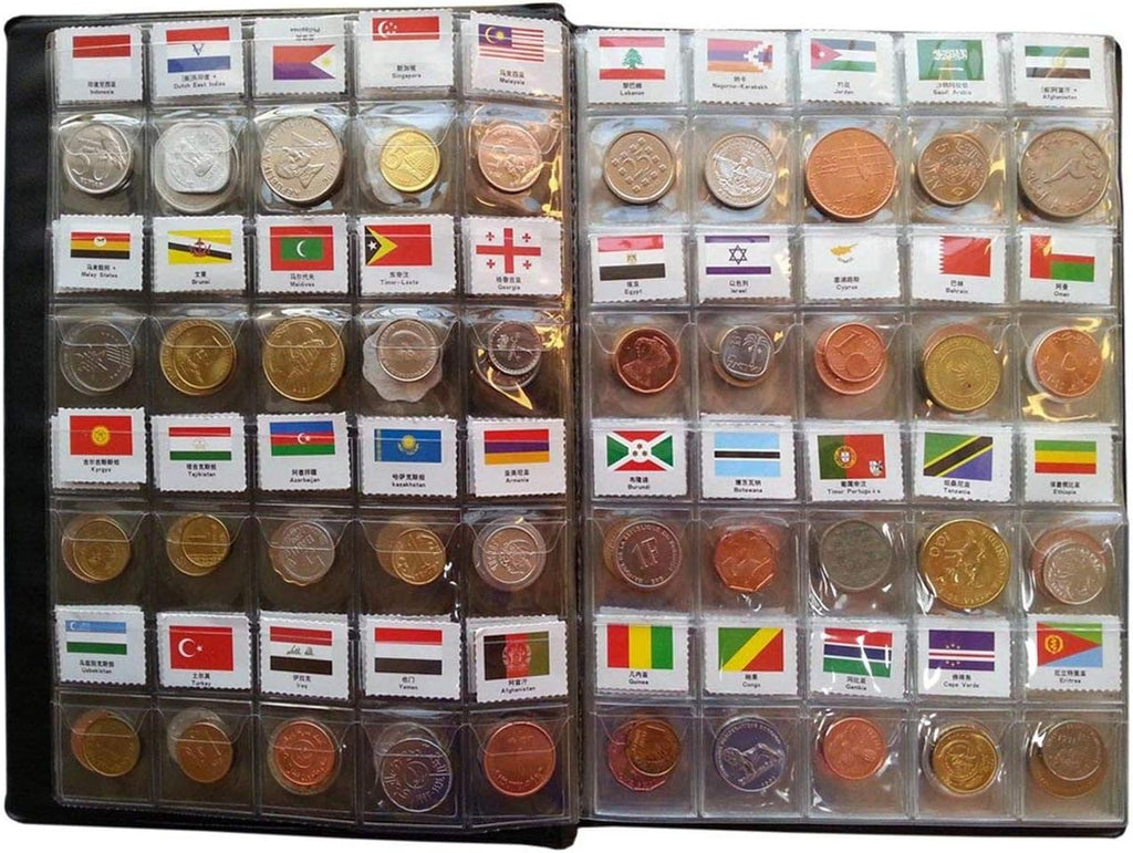 Coin Collection Starter Kit 180 Countries Coins/100% Original Genuine/World Coin with Leather Collecting Album Taged by Country Name and Flags/Coin Holder Collection Storage Classic Gifts