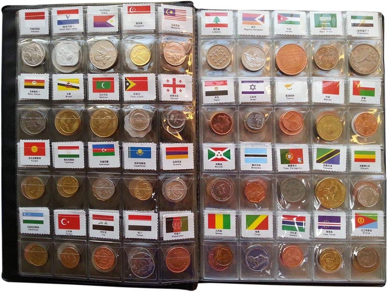 Coin Collection Starter Kit 180 Countries Coins/100% Original Genuine/World Coin with Leather Collecting Album Taged by Country Name and Flags/Coin Holder Collection Storage Classic Gifts