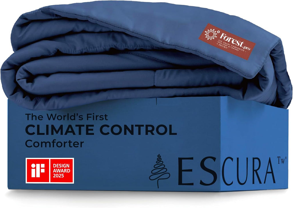 ESCURA Tw® Climate Control Comforter, Full/Queen, German Patented PCM Down Alternative All-Season Design for Hot Sleepers & Night Sweats, Bamboo Lightweight Breathable Hypoallergenic Blanket