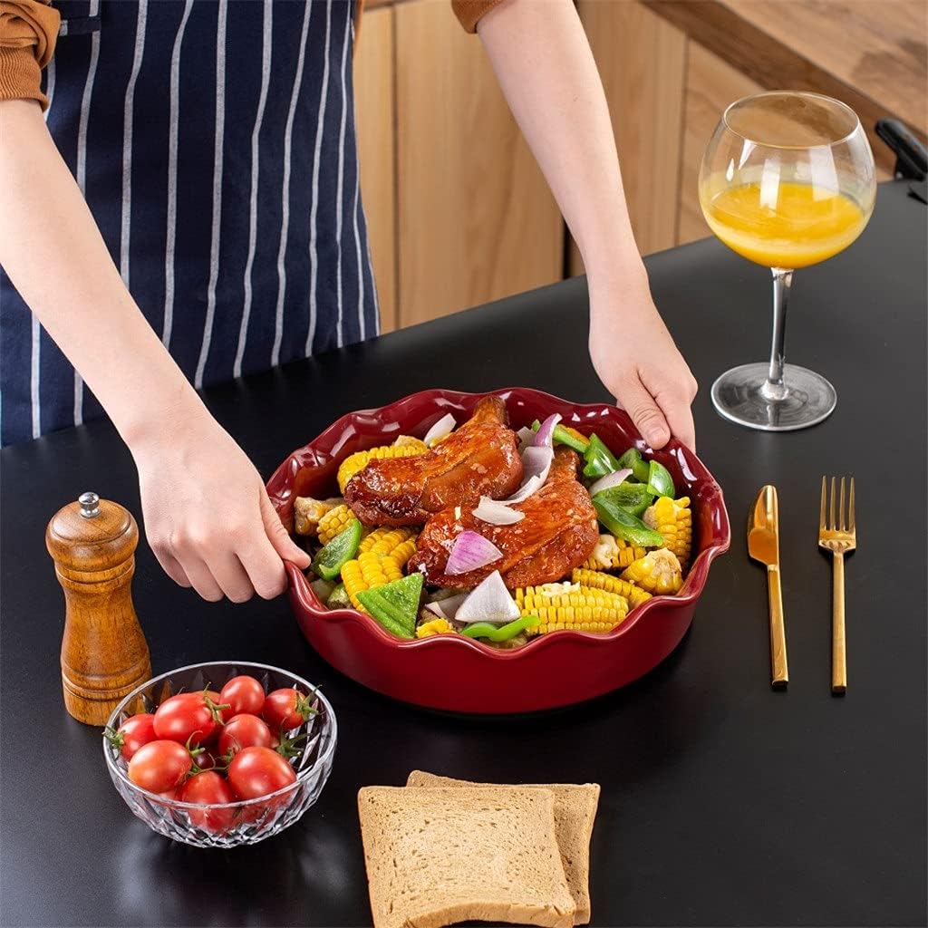 Glaze Pie Dish No- Stick Stoneware Quiche Pan Baking Dish Plate with Crinkle Rim 10. 5 Inches Round Tart Pie Tin