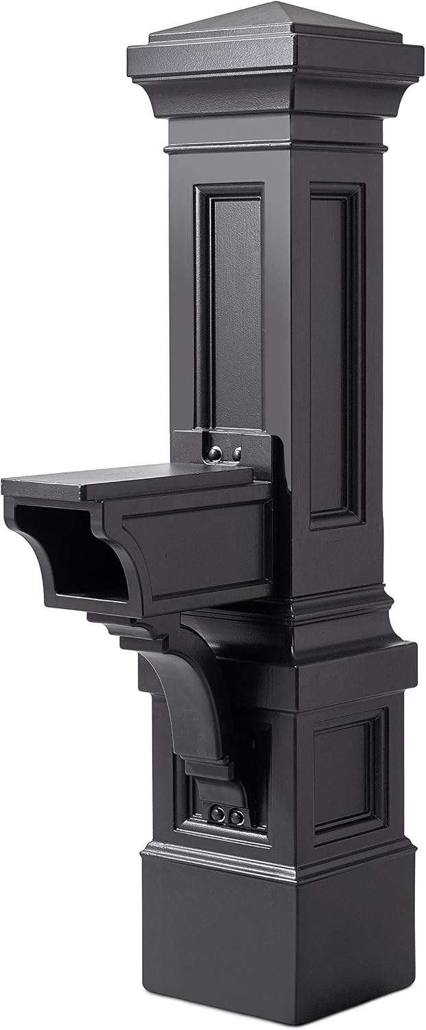 Step2 Atherton Grand Mail Post, Mailbox Not Included, Weather Resistant, Large Outdoor Mail Post, Made of Durable Plastic, Easy Install, Onyx Black