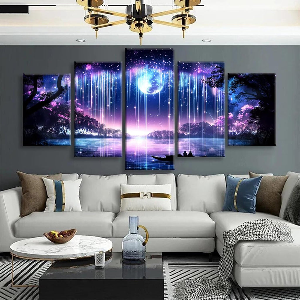 Dream Diamond Art 5 Piece Diamond Painting Galaxy 5D DIY Full Round Drill Dimond Art Paintings Rhinestones Crafts for Adults Gem Painting for Home Decor, Large Artwork for Wall 48 x 100 Inch, Model375
