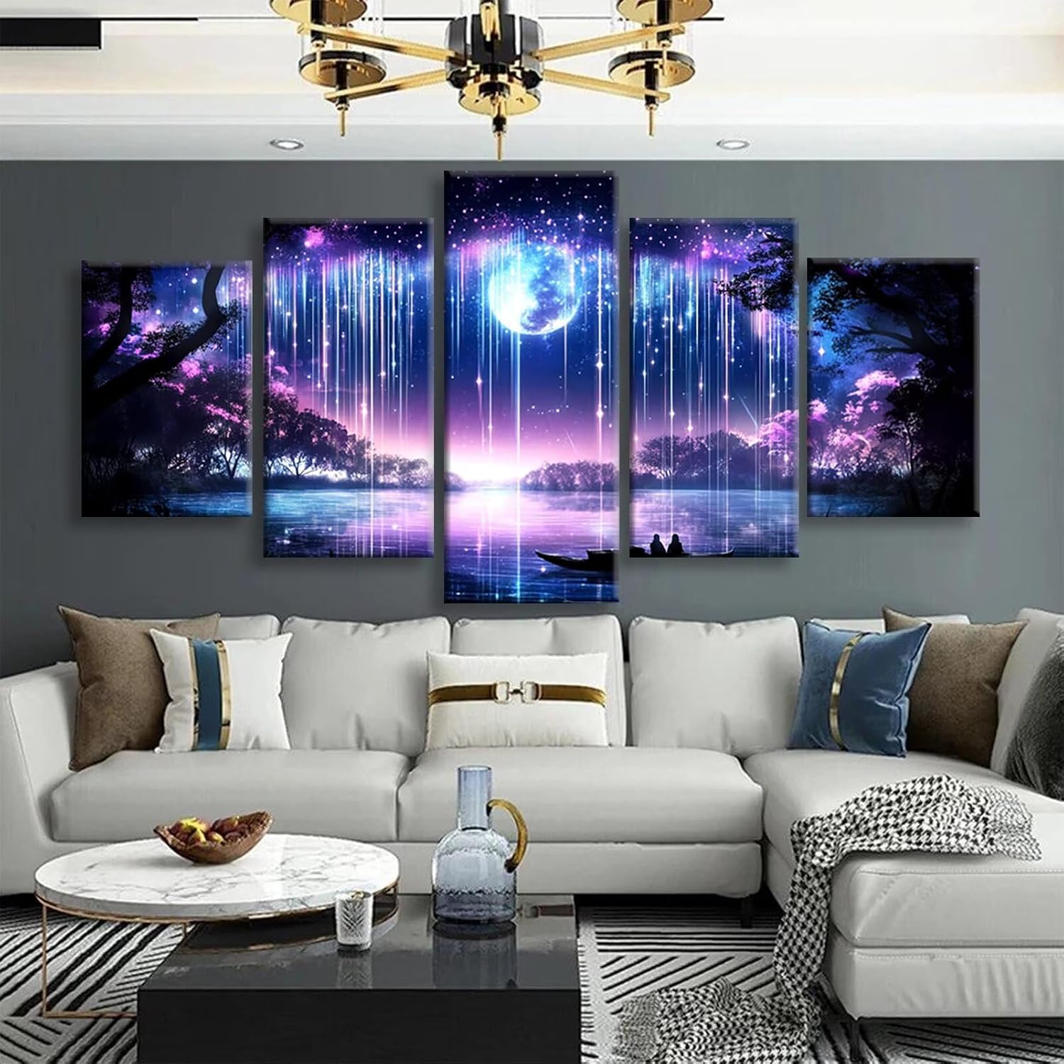Dream Diamond Art 5 Piece Diamond Painting Galaxy 5D DIY Full Round Drill Dimond Art Paintings Rhinestones Crafts for Adults Gem Painting for Home Decor, Large Artwork for Wall 48 x 100 Inch, Model375