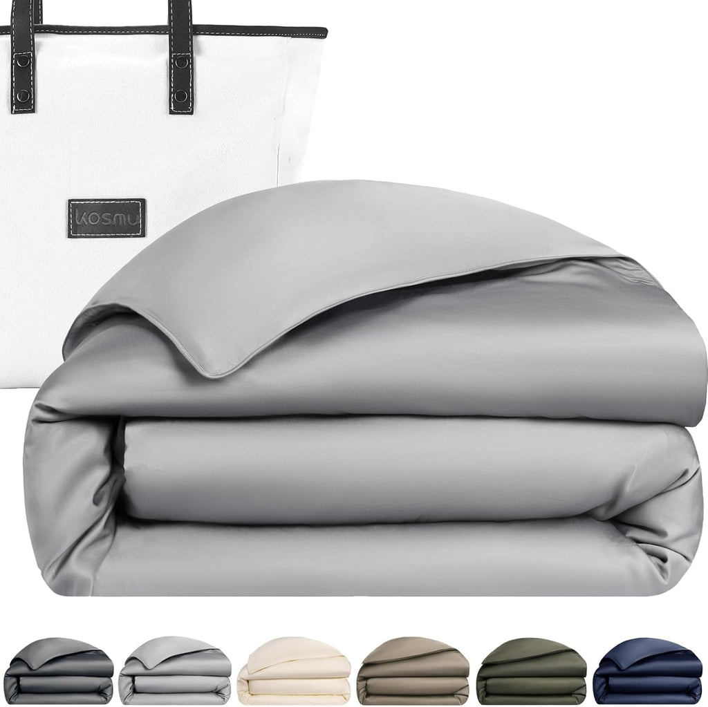 Luxury Bamboo Viscose Duvet Cover | Pure Bamboo Viscose, Soft, Breathable and Cooling for Hot Sleeper | Piped Edge, Hidden Zipper Closure, 8 Corner Ties and Button Closure (Ice Grey, Queen)