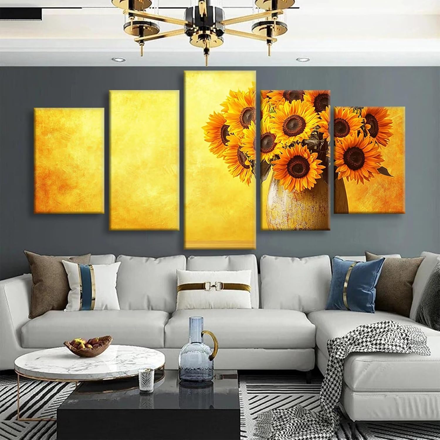 Vase Diamond Art 5 Piece Diamond Painting Sunflower 5D DIY Full Round Drill Dimond Art Paintings Rhinestones Crafts for Adults Gem Painting for Home Decor, Large Artwork for Wall 40 x 80 Inch,Model441