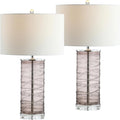 JONATHAN Y 27.5' Smoky Gray Modern Fused Glass Table Lamp Set of 2 for Bedroom Living Room, Coastal Nightstand Bedside Lamp with White Linen Shade, LED Bulbs Included (JYL4016C-SET2)