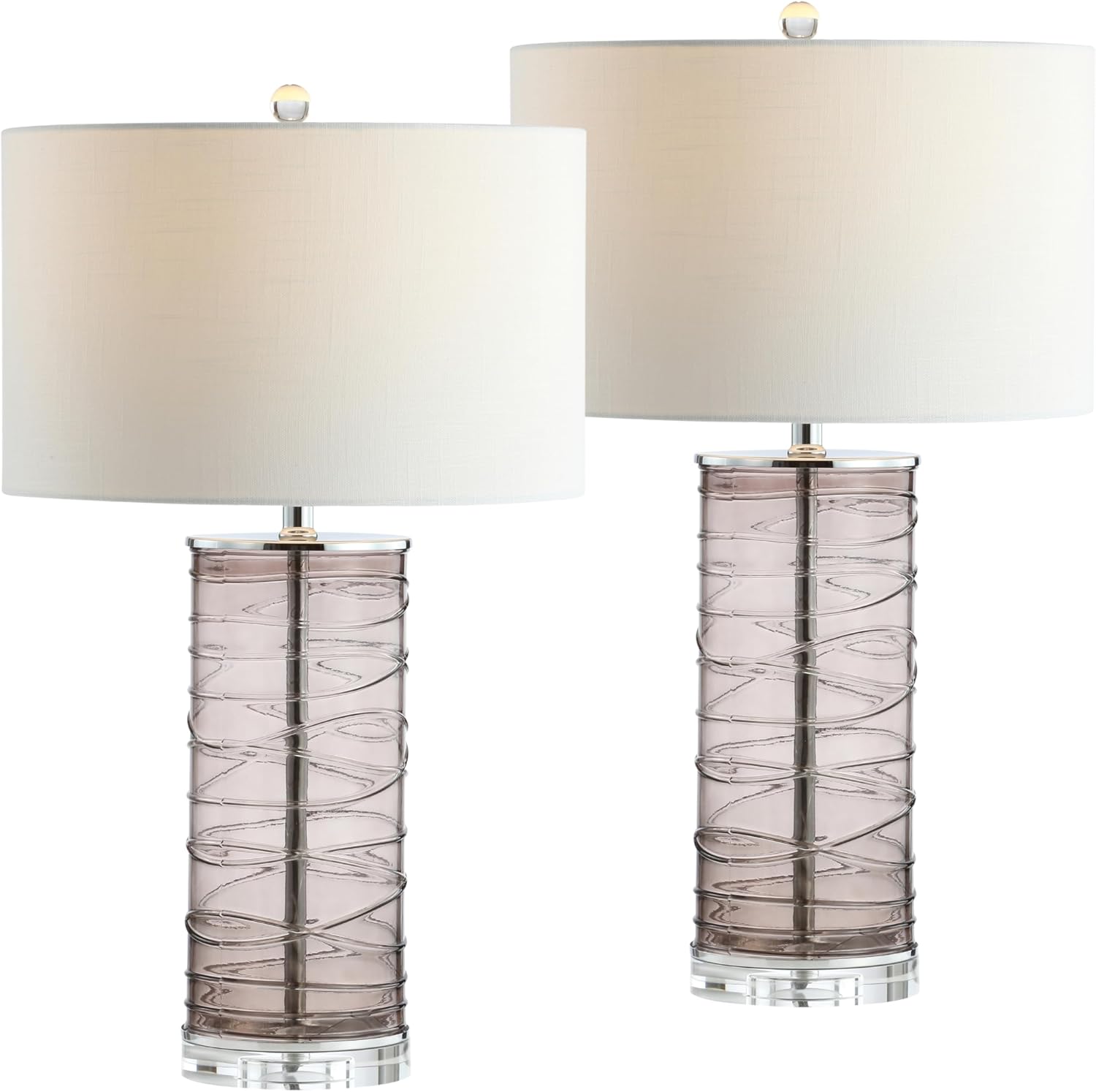 JONATHAN Y 27.5' Smoky Gray Modern Fused Glass Table Lamp Set of 2 for Bedroom Living Room, Coastal Nightstand Bedside Lamp with White Linen Shade, LED Bulbs Included (JYL4016C-SET2)