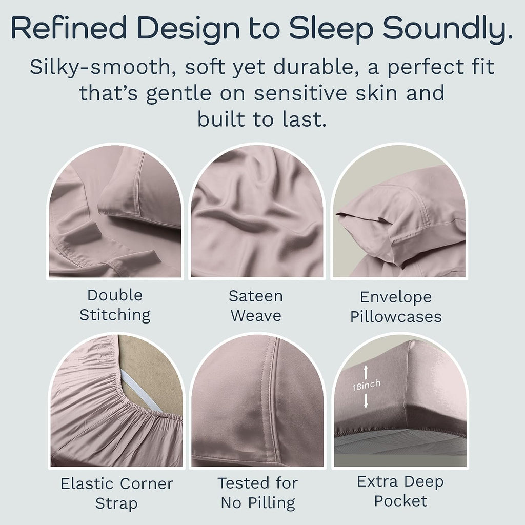 Olive + Crate Tencel Lyocell Eucalyptus Queen Size Sheet Set - Cooling Tencel Sheets for Hot Sleepers with 18 Inch Deep Pocket Fit - Dusk 4-Piece Set