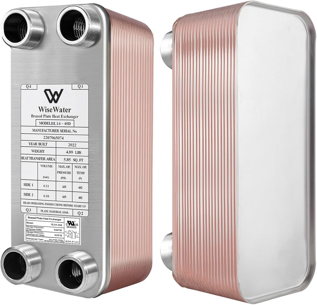 AB Plate Heat Exchanger, 3'x8' 30 Plates Water To Water Heat Exchanger, Copper/SS316L Stainless Steel Brazed Plate Heat Exchanger For Floor Heating, Water Heating, Snow Melting