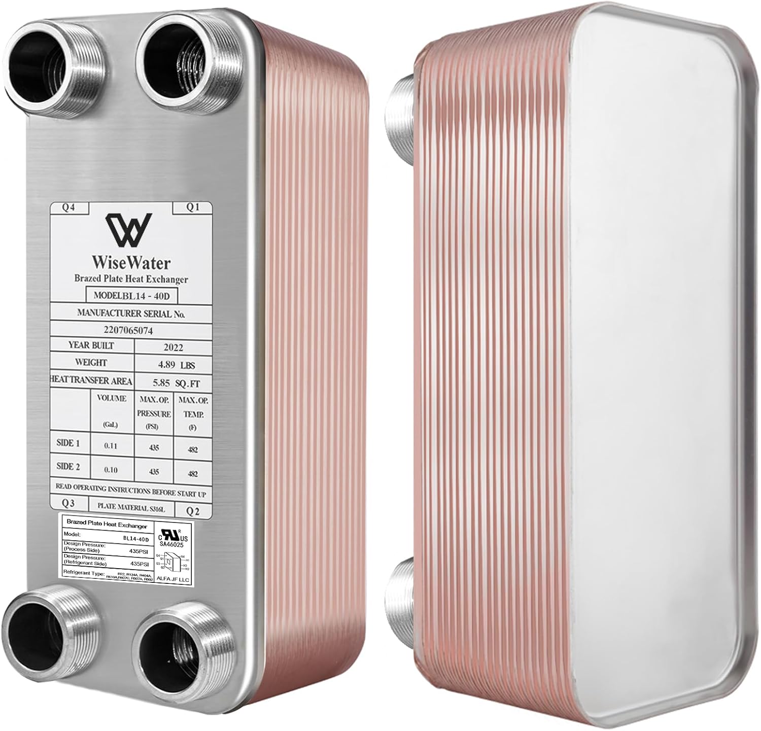 AB Plate Heat Exchanger, 3'x 8' 50 Plates Water To Water Heat Exchanger, Copper/SS316L Stainless Steel Brazed Plate Heat Exchanger For Floor Heating, Water Heating, Snow Melting