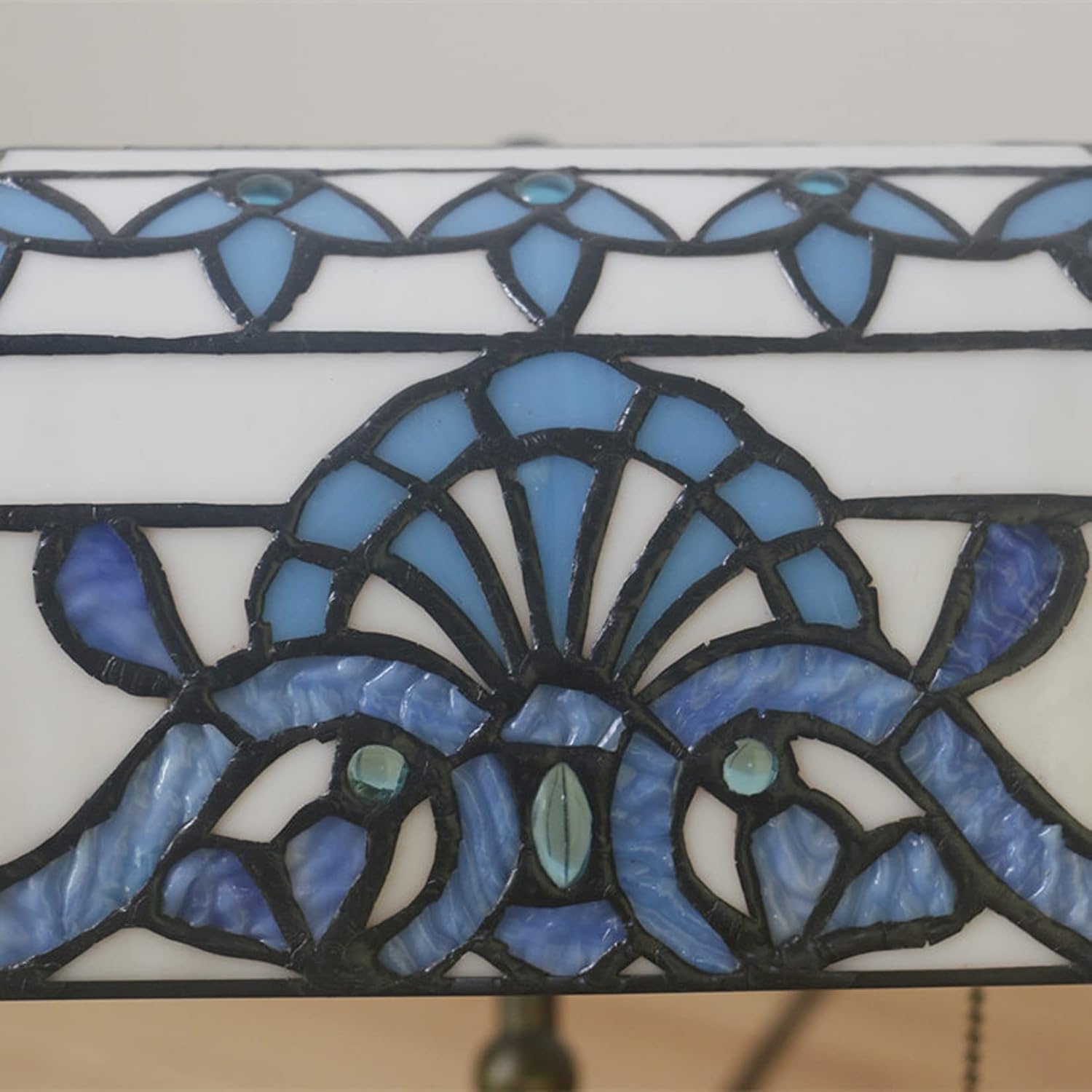 Tiffany Style Bankers Table Lamp Stained Glass Piano Desk Lamp Vintage Bedroom Bedside Lamp for Study,Antique Alloy Base,Zipper Switch,Blue Baroque