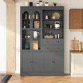 Modern 75inch Tall Kitchen Pantry Storage Cabinet with 4 Drawers, Freestanding Buffet Cabinet with Door Shelves and Pull-Out Trays for Dining Room, Living Room (Gray/32r)