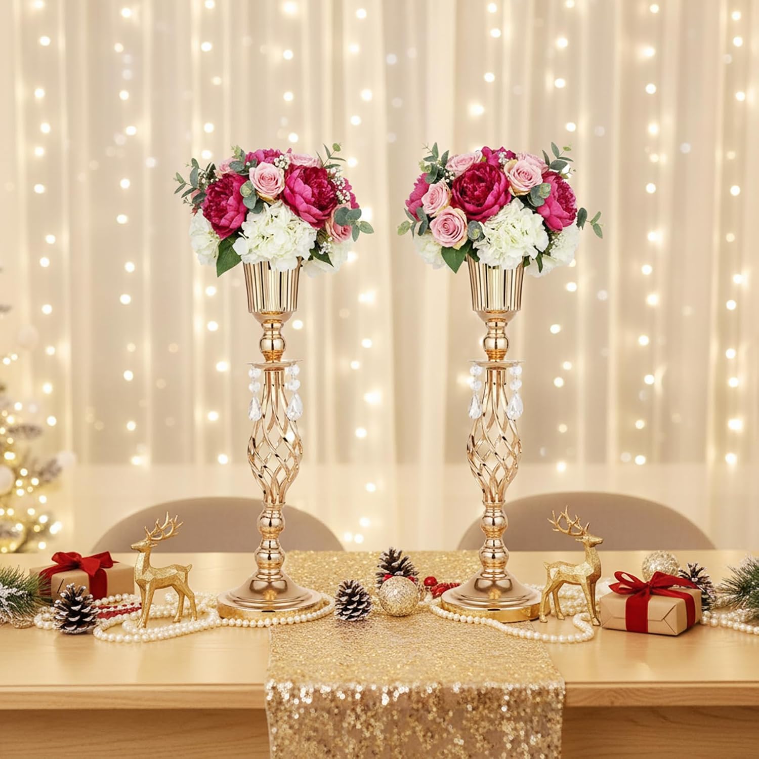 Pack of 10 Wedding Floral Vases for Centerpieces: Crystal Flower Centerpiece Vases for Reception Centerpieces Parties Events, 23.2 inches Versatile Flower Arrangement & Candle Holder Stands