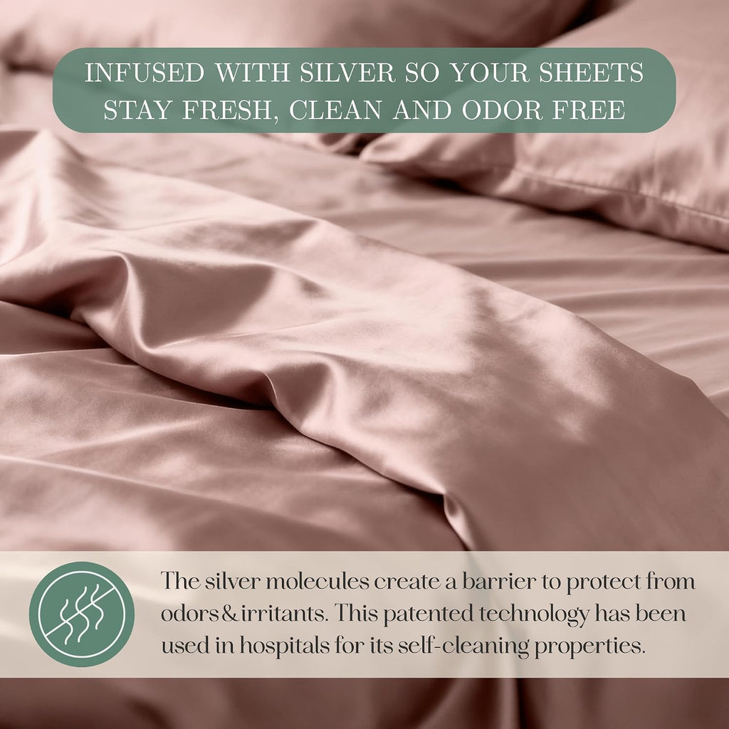 CASILVA Eucalyptus Sheets - Infused with Silver for Anti-Odor, Softer Than Silk Fibers, More Cooling Than Cotton - Perfect for Hot Sleepers & Sensitive Skin - 100% Tencel Lyocell - Queen Sheet Set