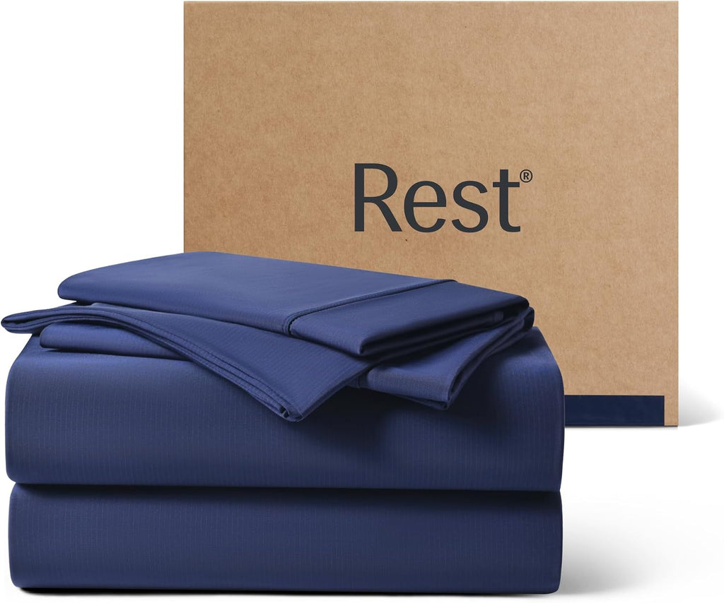 REST® Evercool®+ Cooling Sheet Set, Twin, Midnight Blue, Breathable Bed Sheets for Hot Sleepers and Night Sweats, with Pillowcases, with Ionic+ Self-Cleaning Silver Yarn for Sensitive Skin, 4PCS