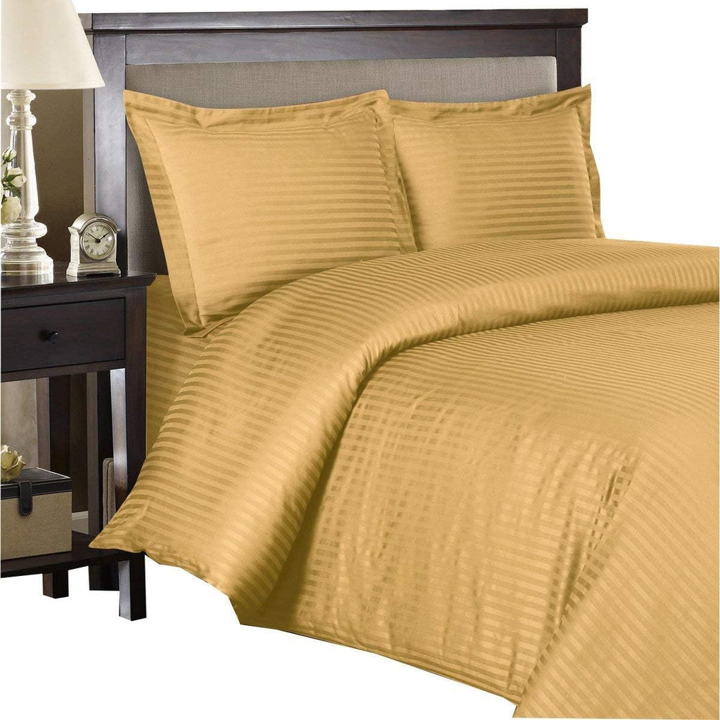 Royal Hotel Bedding Cotton Stripe Duvet Cover Set Ivory with Down Alternative Comforter Duvet Insert, 4 Piece Queen Size, 600 Thread Count, Cooling, Breathable
