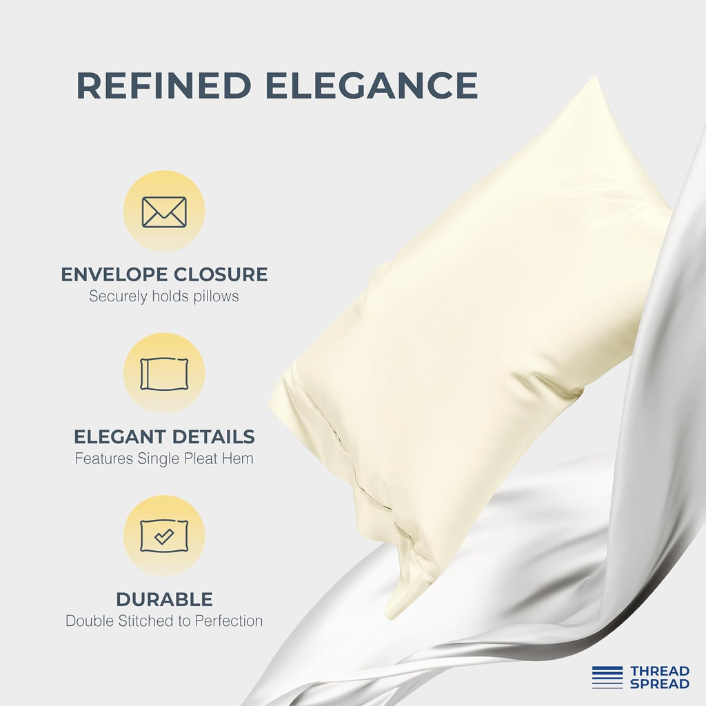 THREAD SPREAD 100% Egyptian Cotton King Size Sheets Set - Luxury 1500 Series Egyptian Cotton Sheets King Size (4 PC, Ivory), Silky Soft, Sateen Weave, Cooling & Breathable, 17' Deep Pocket Bed Set
