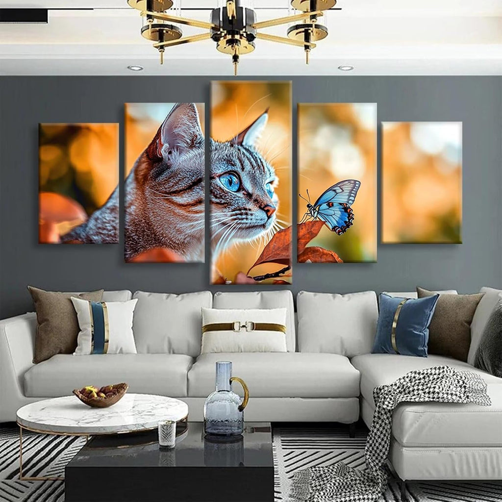 Cat Diamond Art 5 Piece Diamond Painting Butterfly 5D DIY Full Round Drill Dimond Art Paintings Rhinestones Crafts for Adults Gem Painting for Home Decor, Large Artwork for Wall 44 x 90 Inch, Model297