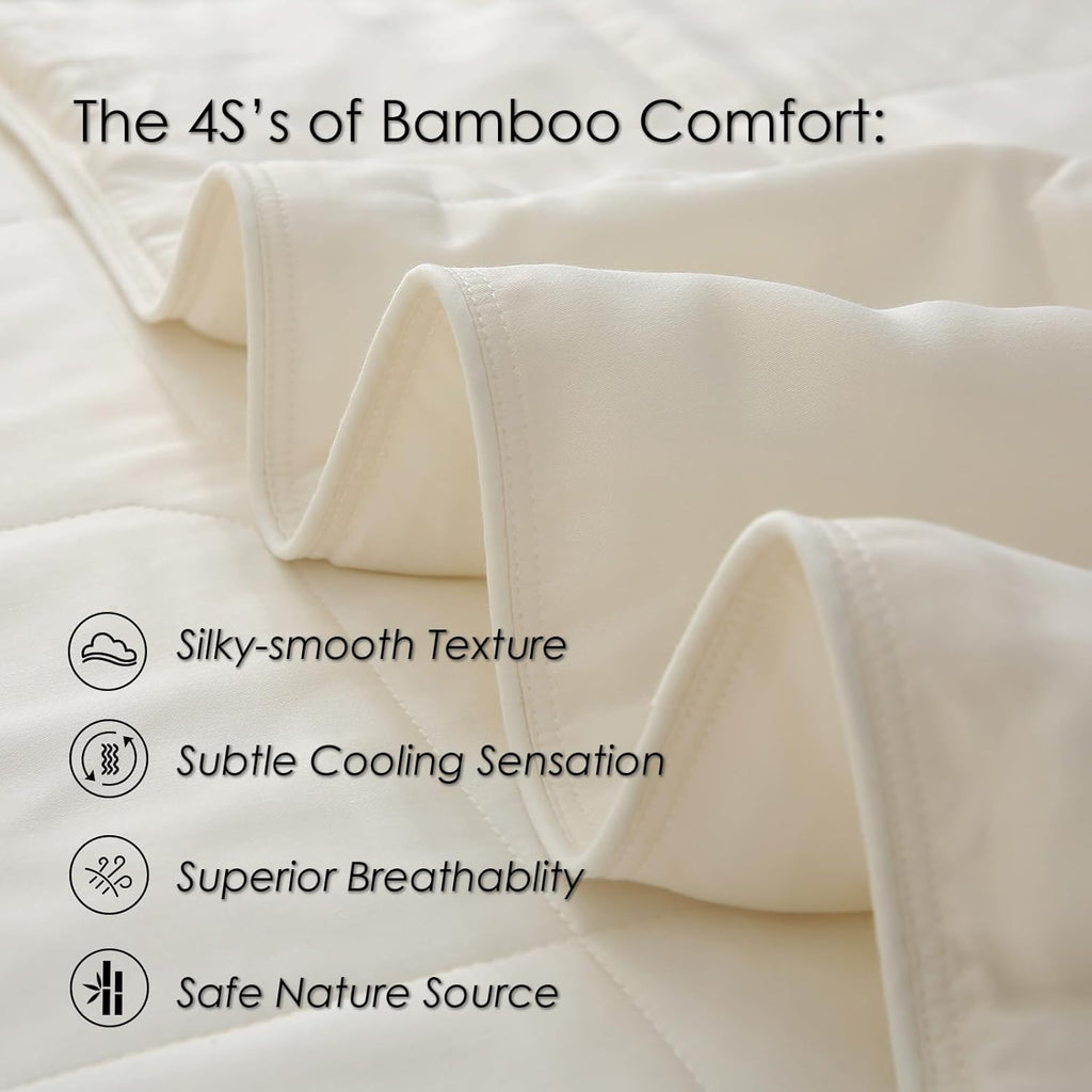 EP Mode Lightweight Quilt Blanket for Summer, Viscose from Bamboo Fabric & Filling, Natural, Breathable & Machine Washable- Ivory, Twin