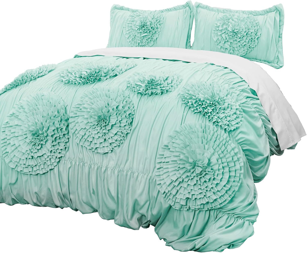 Lush Decor Serena Comforter Set, 3 Piece Set, Full/ Queen, Aqua - Cute Comforter - Queen Bedding Set - Blue Comforter Queen Size - Coquette Decor