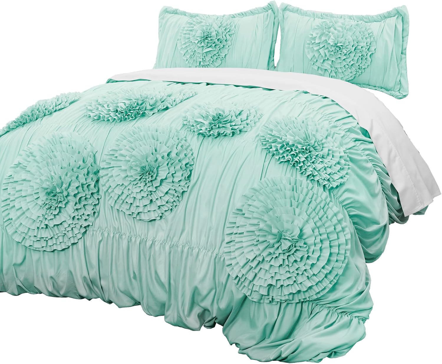 Lush Decor Serena Comforter Set, 3 Piece Set, Full/ Queen, Aqua - Cute Comforter - Queen Bedding Set - Blue Comforter Queen Size - Coquette Decor