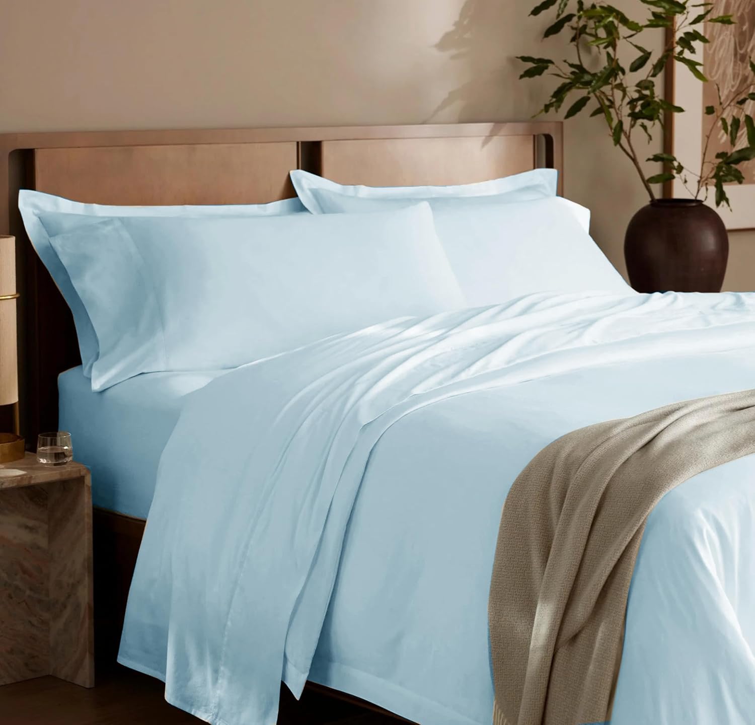 100% Egyptian Cotton Sheets King Size - Buttery Soft Sateen Weave - Heavyweight Luxury Hotel Bedding - 16' Deep Pocket, Lustrous 4 Pc Set - Premium Gift Box (Sky Blue - King)