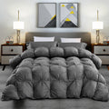 Luxurious King Size Goose Down Feather Fiber Comforter Duvet Insert, 100% Egyptian Cotton Cover, 70 oz. Fill Weight Comforter (King, Gray Pinch Pleat)