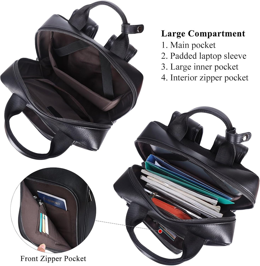 TIDING Genuine Leather 15.6 Inch Laptop Business Backpack for Men & Women, Professional Work Casual Daypack Waterproof Travel Outdoor Bag