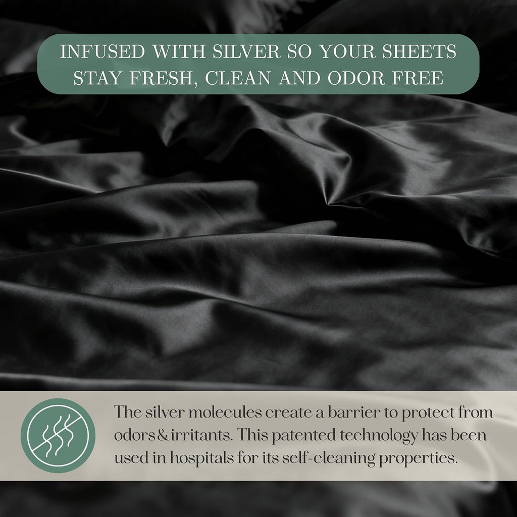 CASILVA Eucalyptus Sheets - Infused with Silver for Anti-Odor, Softer Than Silk Fibers, More Cooling Than Cotton - Perfect for Hot Sleepers & Sensitive Skin - 100% Tencel Lyocell - Queen Sheet Set