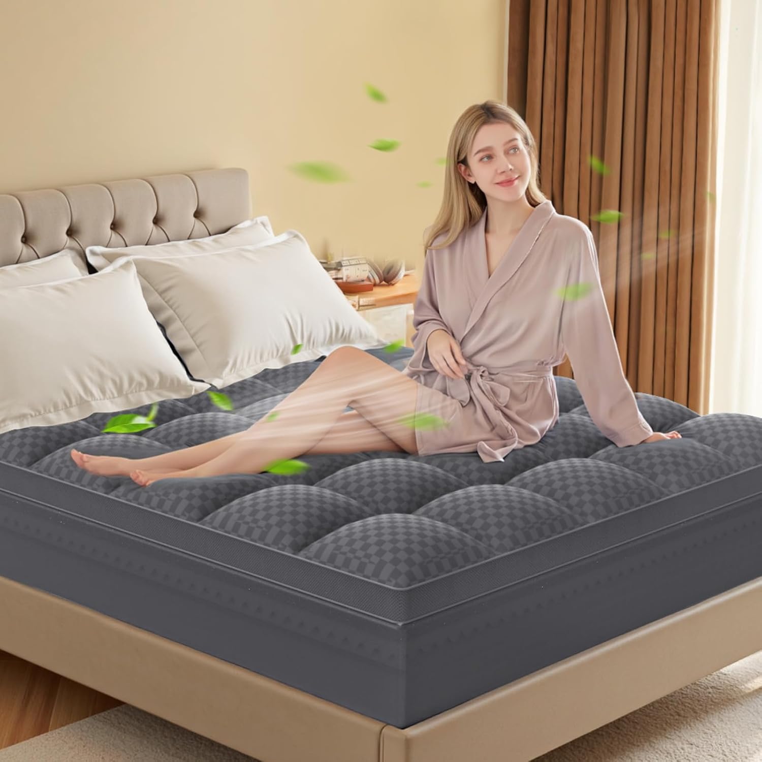 Twin XL Mattress Topper, 4.5 Inch Memory Foam Mattress Topper for Back Pain - 2.5' Cooling Memory Foam Soft and Supportive + 2' Pillow Top Mattress Pad Cover, with 8-21' Deep Pocket, Dark Gray