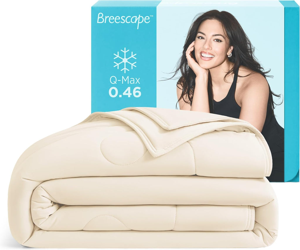 Breescape Cooling Comforter Blanket - BlendTek Q-Max>0.46 Tech, Cooling Blanket for Hot Sleepers & Night Sweats Relief, Breathable Lightweight Summer Bedding, Queen 96x96 Inches, Ivory