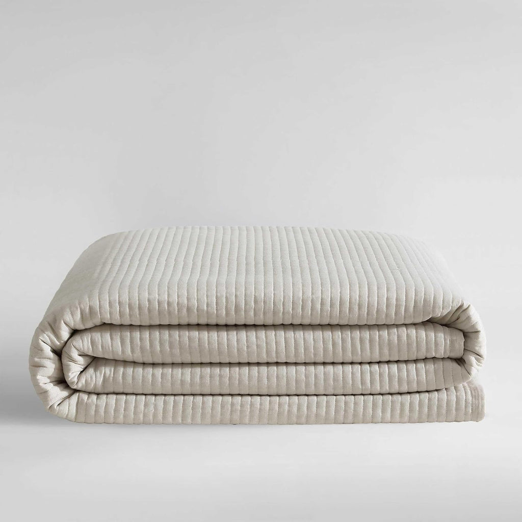 Calvin Klein - Queen Quilt Set, Luxuriously Soft Channel Stitch Bedding with Matching Shams (Mini Channel Stitch Solid Beige, Queen)