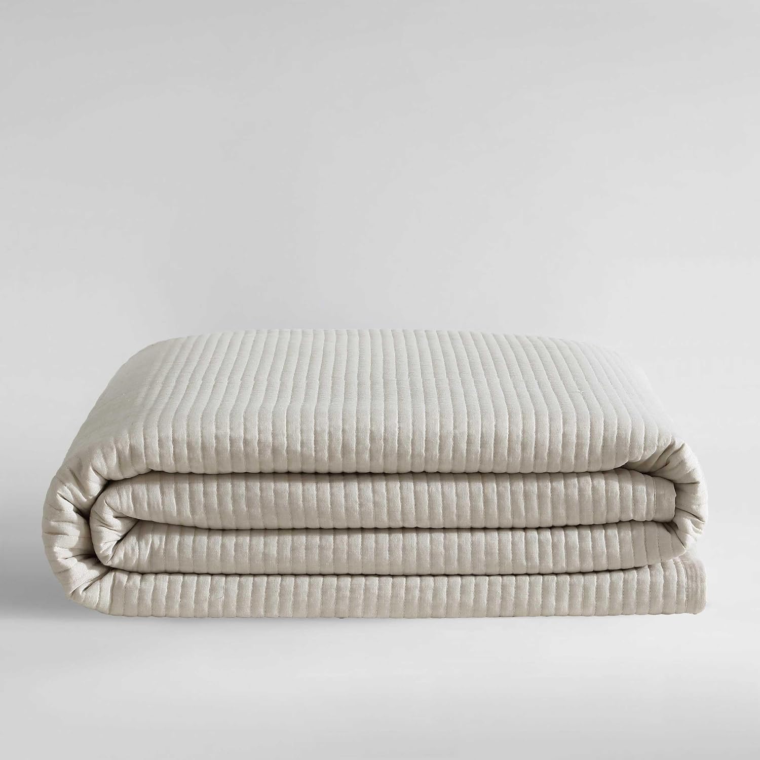 Calvin Klein - Queen Quilt Set, Luxuriously Soft Channel Stitch Bedding with Matching Shams (Mini Channel Stitch Solid Beige, Queen)