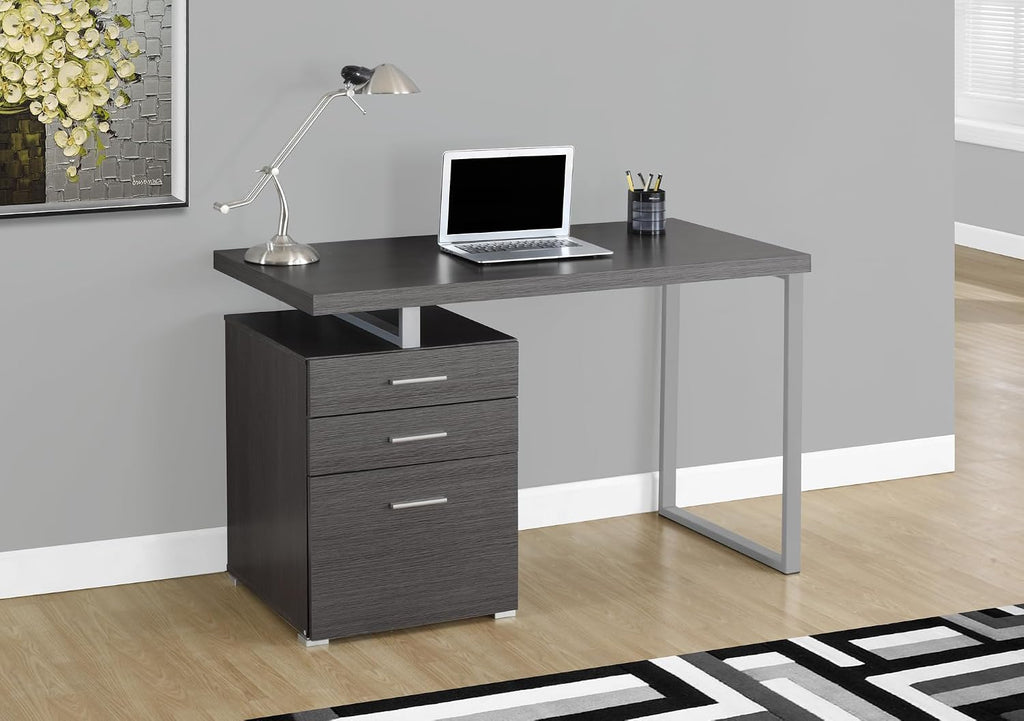 Monarch Specialties Left or Right Facing 47-Inch Modern Home Office Computer Study Writing Desk with Filing Drawer, 48'L, Grey & Silver