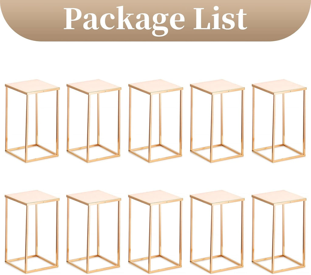 Sziqiqi Wedding Centerpieces Vase for Tables with Plates - 10 Pcs Metal Column Geometric Flower Stand 15.7in Gold Flower Display Rack Decorations for T-Stage Reception Party Fiesta Event Home