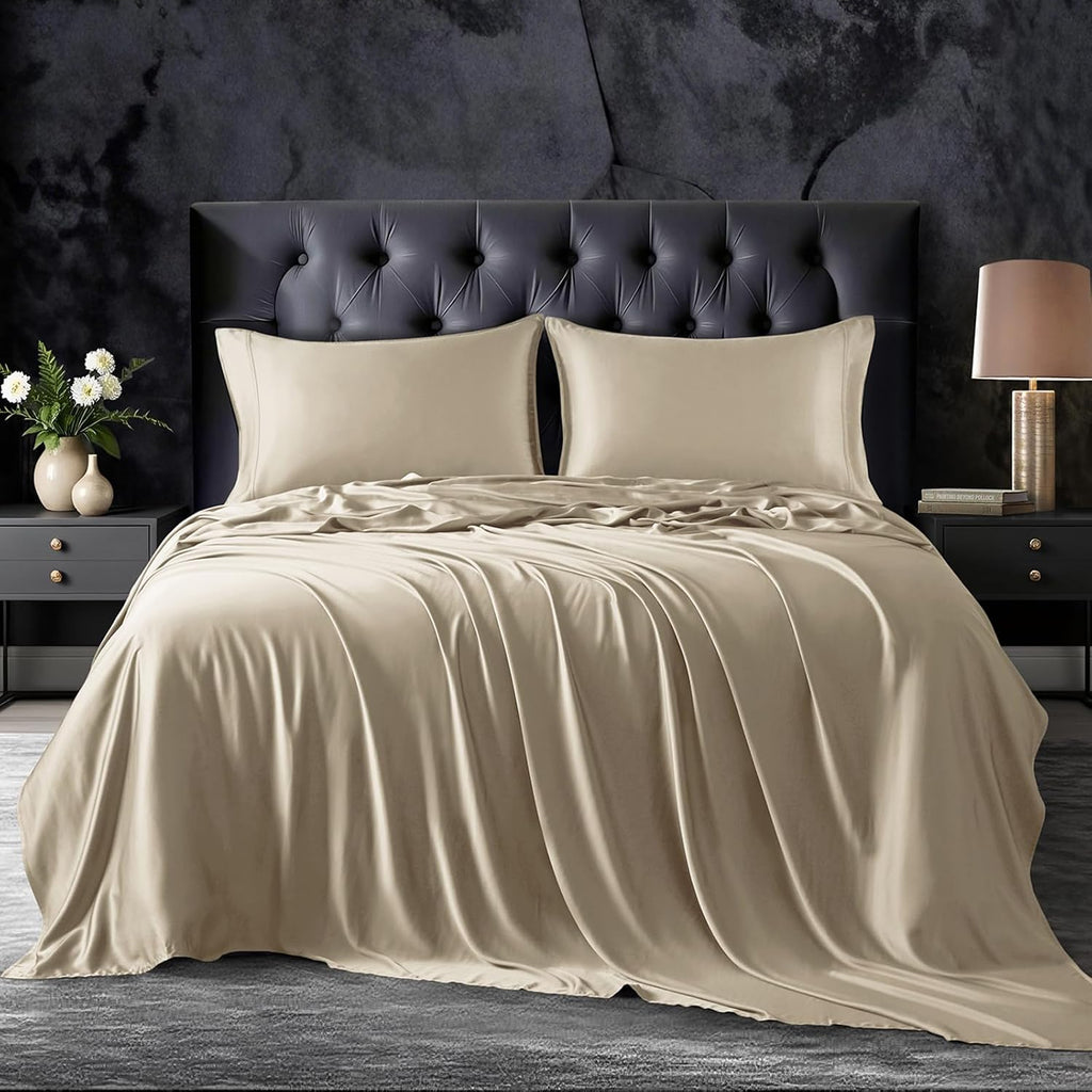 18-24 Inch Extra Deep Pocket King Sheet Set, 100% Viscose Derived from Bamboo Sheets King Size Bed Sheets, 4Pcs Soft Taupe Cooling Sheets for Hot Sleepers