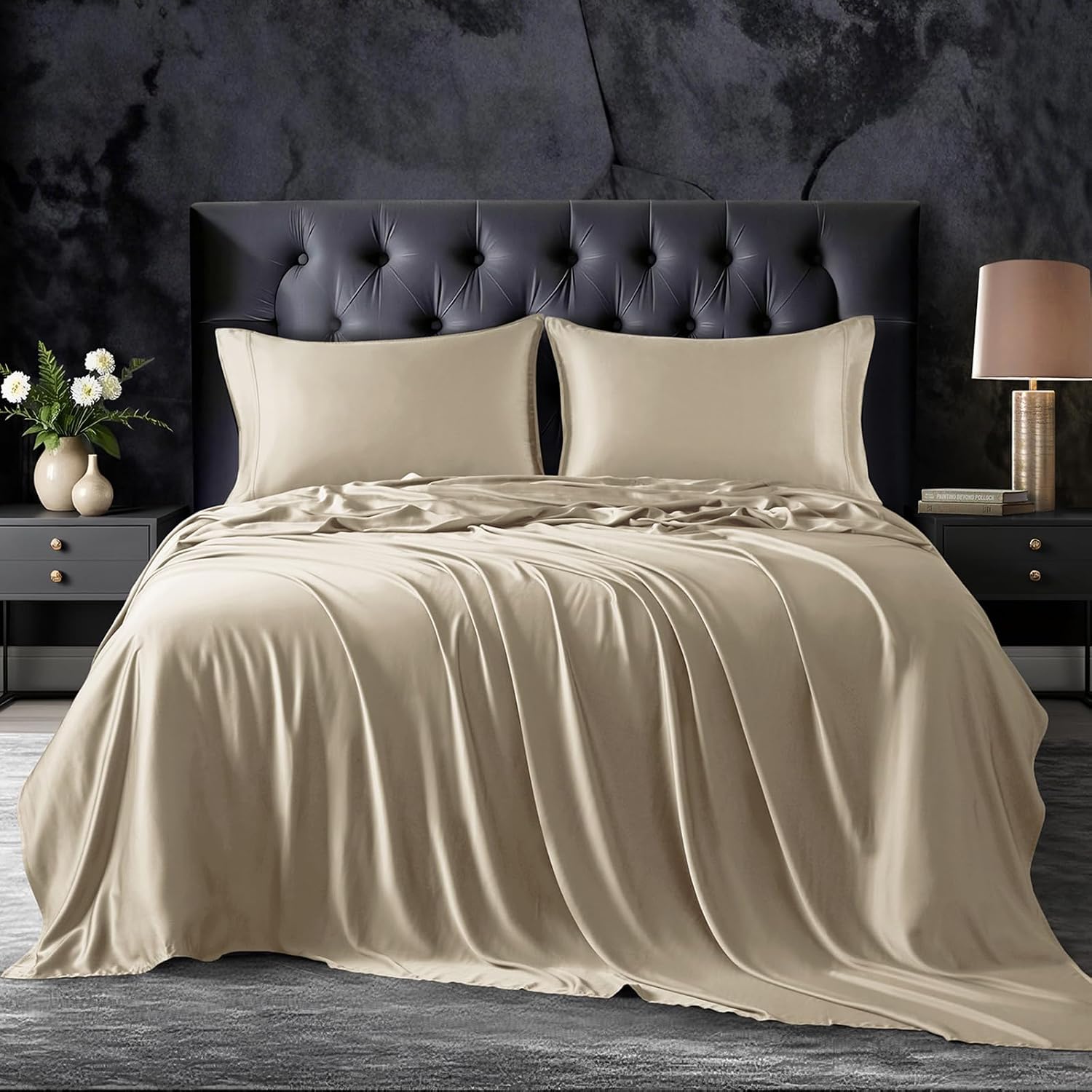 18-24 Inch Extra Deep Pocket King Sheet Set, 100% Viscose Derived from Bamboo Sheets King Size Bed Sheets, 4Pcs Soft Taupe Cooling Sheets for Hot Sleepers